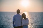 Hipster Photography Style Of Younger Love Couples Vacation Relaxing With Sun Set Sky At Destination Sea Side Happiness Emotion Stock Photo
