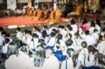 Blurred Schoolchild In The Buddhist Temple Stock Photo