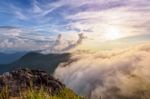 Phu Chi Fa Forest Park At Sunset, Thailand Stock Photo