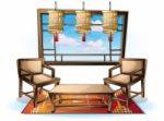 Cartoon  Illustration Interior Chinese Room With Separated Layers Stock Photo
