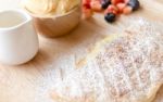 Fresh Dessert Soft Vanila Roti With Ice Cream ,syrup ,strawberry Stock Photo