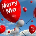 Marry Me Balloons Represents Engagement Proposal For Lovers Stock Photo