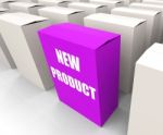 New Product Box Indicates Newness And Advertisement Stock Photo