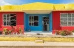 Colorful House Facade In Palenque, Colombia Stock Photo