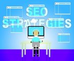 Seo Strategies Represents Search Engine Optimization And Develop Stock Photo