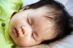 Newborn Baby Peacefully Sleeping Stock Photo