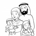 Hand Drawn Happy Muslim Family- Cartoon Illustration Stock Photo