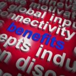 Benefits Word Cloud Shows Advantage Reward Perk Stock Photo