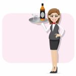 Cartoon Waitress Serving Alcohol With Tray Stock Photo