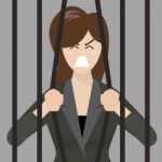 Business Woman Try To Escape From Prison Stock Photo