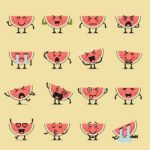 Watermelon Character Emoji Set Stock Photo