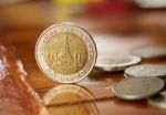 Stand Thai Coins Stock Photo