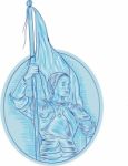 Joan Of Arc Holding Flag Oval Drawing Stock Photo