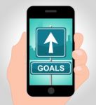 Goals Online Means Mobile Phone And Aim Stock Photo