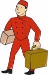 Bellboy Bellhop Carry Luggage Cartoon Stock Photo