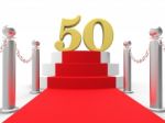 Golden Fifty On Red Carpet Shows Fiftieth Cinema Anniversary Or Stock Photo