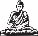 Buddha Lotus Pose Woodcut Stock Photo