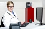 Female Physician Using Computer Stock Photo