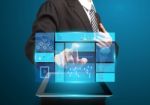 Businessman Hand Touch Screen With Technology Business Stock Photo