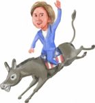 Hillary Clinton Riding Democrat Donkey Caricature Stock Photo
