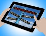 Venture Capital Tablet Shows Partnership Risk Control And Equity Stock Photo