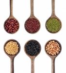 Collection Of Beans In The Wooden Spoon Stock Photo