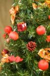 Red Balls On Christmas Tree Stock Photo