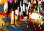 Artist Paint Brush On Painting Background  Stock Photo