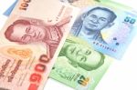 Thai Banknote Hundred, Fifty And Twenty Baht Stock Photo