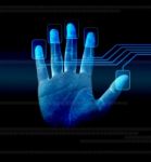 Scanning Of A Hand On Touch Screen Stock Photo
