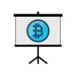 Cryptocurrency Bitcoin On Presentation Board Thin Line Flat Desi Stock Photo