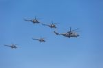 Mi-26 (halo) And Mi-8amtk (hip) Helicopters Fly On Military Para Stock Photo