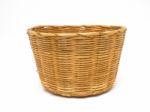 Empty Brown Wicker Woven Basket Isolated Stock Photo