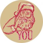 Santa Claus Needs You Pointing Etching Stock Photo