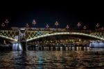Margaret Bridge Illuminated At Night In Budapest Stock Photo