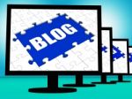 Blog On Monitors Shows Blogging Blogger Or Weblog Online Stock Photo