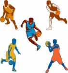 Basketball Player Dribbling Ball Collection Stock Photo
