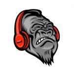 Gorilla Headphones Head Mascot Retro Stock Photo