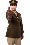 Angry Army Officer Showing Middle Finger Stock Photo