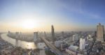 Panorama View Beautiful Curve Of Chao Phraya River And High Buil Stock Photo