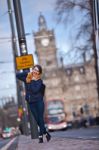 Pretty Girl Walking On The Road Stock Photo