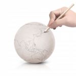 Stroke Drawing Asia Map On Paper Ball Stock Photo