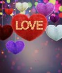 Abstract Colorful Furry Hearts With Marquee Love Letters Decorated Stock Photo