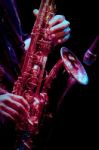 Saxophone Player In Live Perfomance Stock Photo