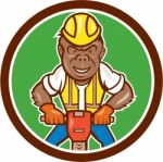 Gorilla Construction Jackhammer Circle Cartoon Stock Photo