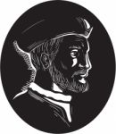 Jacques Cartier French Explorer Oval Woodcut Stock Photo