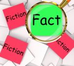 Fact Fiction Post-it Papers Show Factual Or Untrue Stock Photo