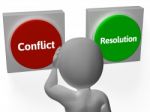 Resolution Conflict Buttons Show Fighting Or Arbitration Stock Photo