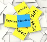 Education Post-it Note Shows Talent Skills And Improving Stock Photo