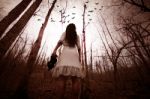 Forest Of The Darkness,3d Illustration Of  Ghost Girl In White Stock Photo